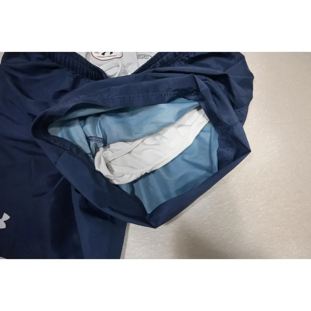 Under Armour Gym Shorts HeatGear Running Lined Blue W/Pockets 6